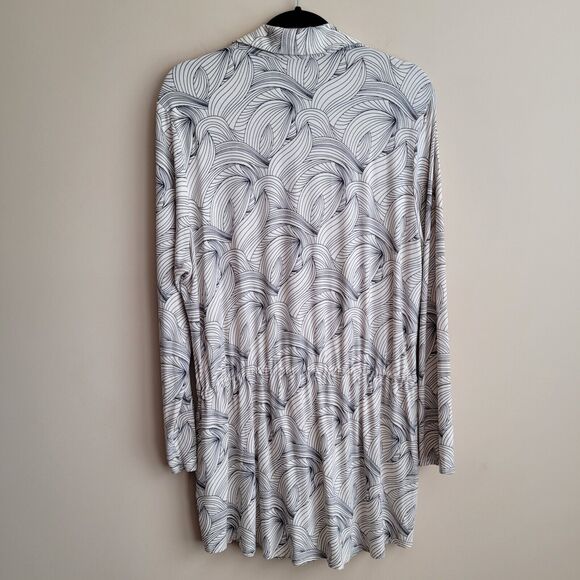 J. Jill Womens Tunic Blouse Size XL Cream Black Leaf Print Drawstring Waist Long - Picture 8 of 10